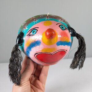 Colourful Mexican coconut mask, Mexican wall decor, Mexican folk art, long nose